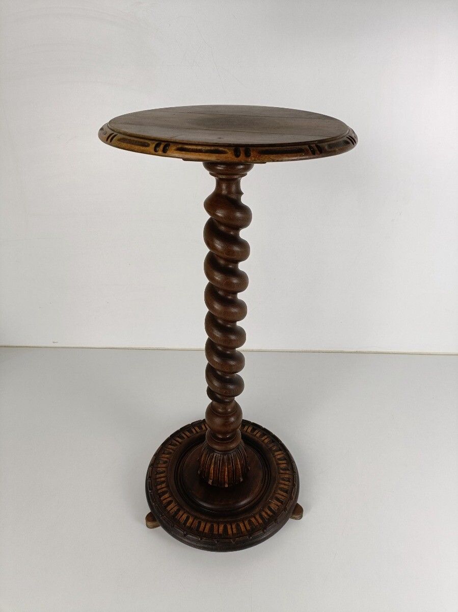 Barley Twist Hand Carved Wooden Pedestal Plant Stand Side Table Bonsai Stand Vin photo furniture