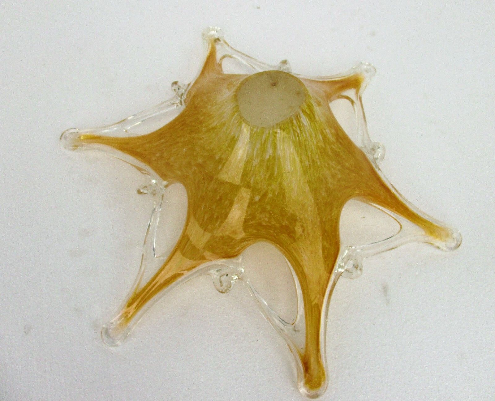 Large  Italian Art Glass Amber Yellow Star Bowl Dish Centerpiece Murano Basket photo vinterior
