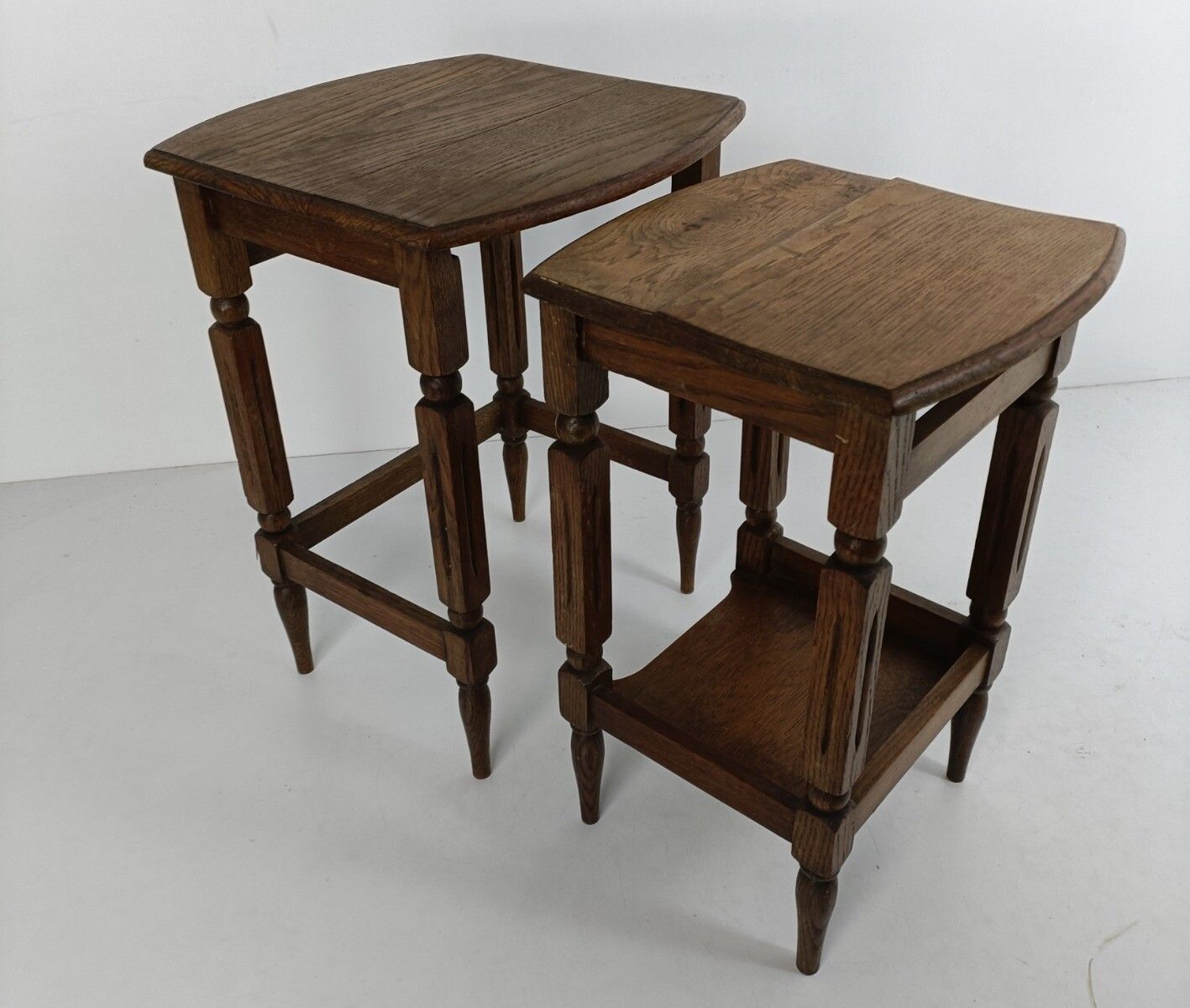 Set Of 2 Nesting Stacking Tables, Small, Very Special, Carved Wood, Barn Farmhou photo buy