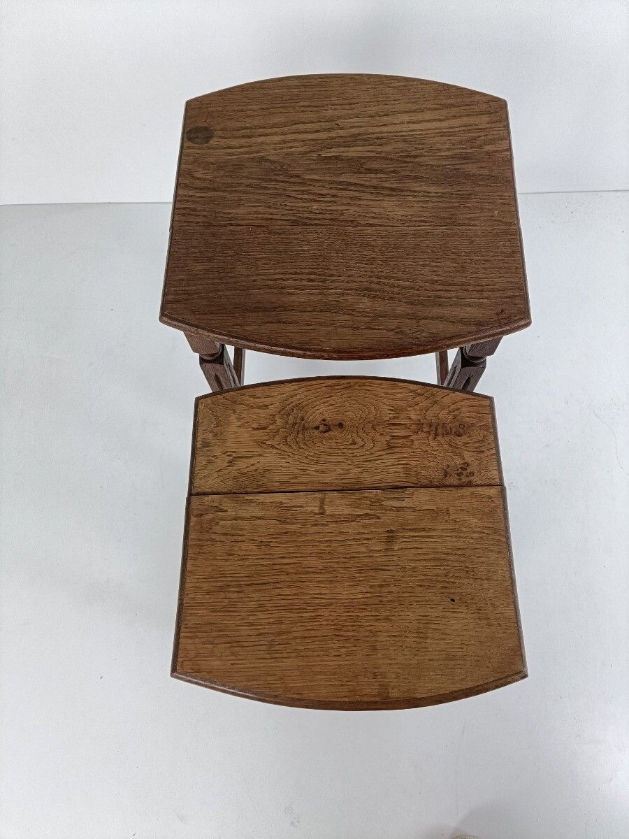 Set Of 2 Nesting Stacking Tables, Small, Very Special, Carved Wood, Barn Farmhou photo vintage