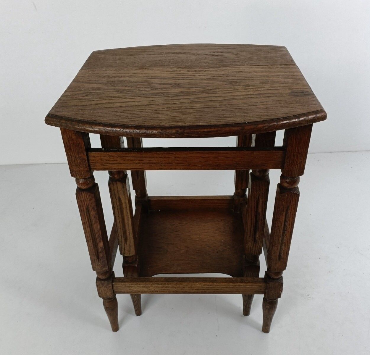 photo for sale Set Of 2 Nesting Stacking Tables, Small, Very Special, Carved Wood, Barn Farmhou