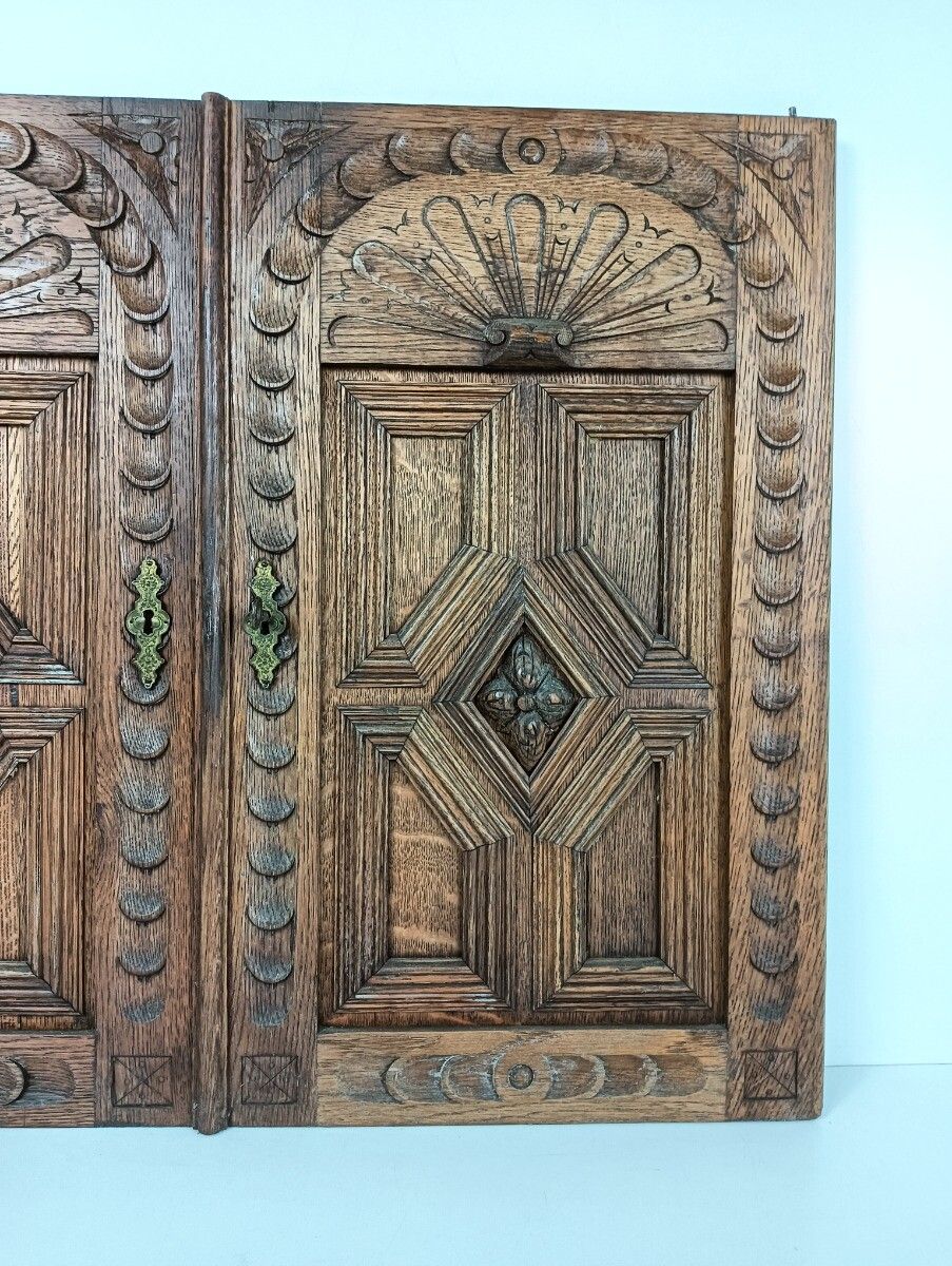 Pair Antique Door Panels Carved Wood Ornate Stunning Architectural Reclaimed S photo vinterior