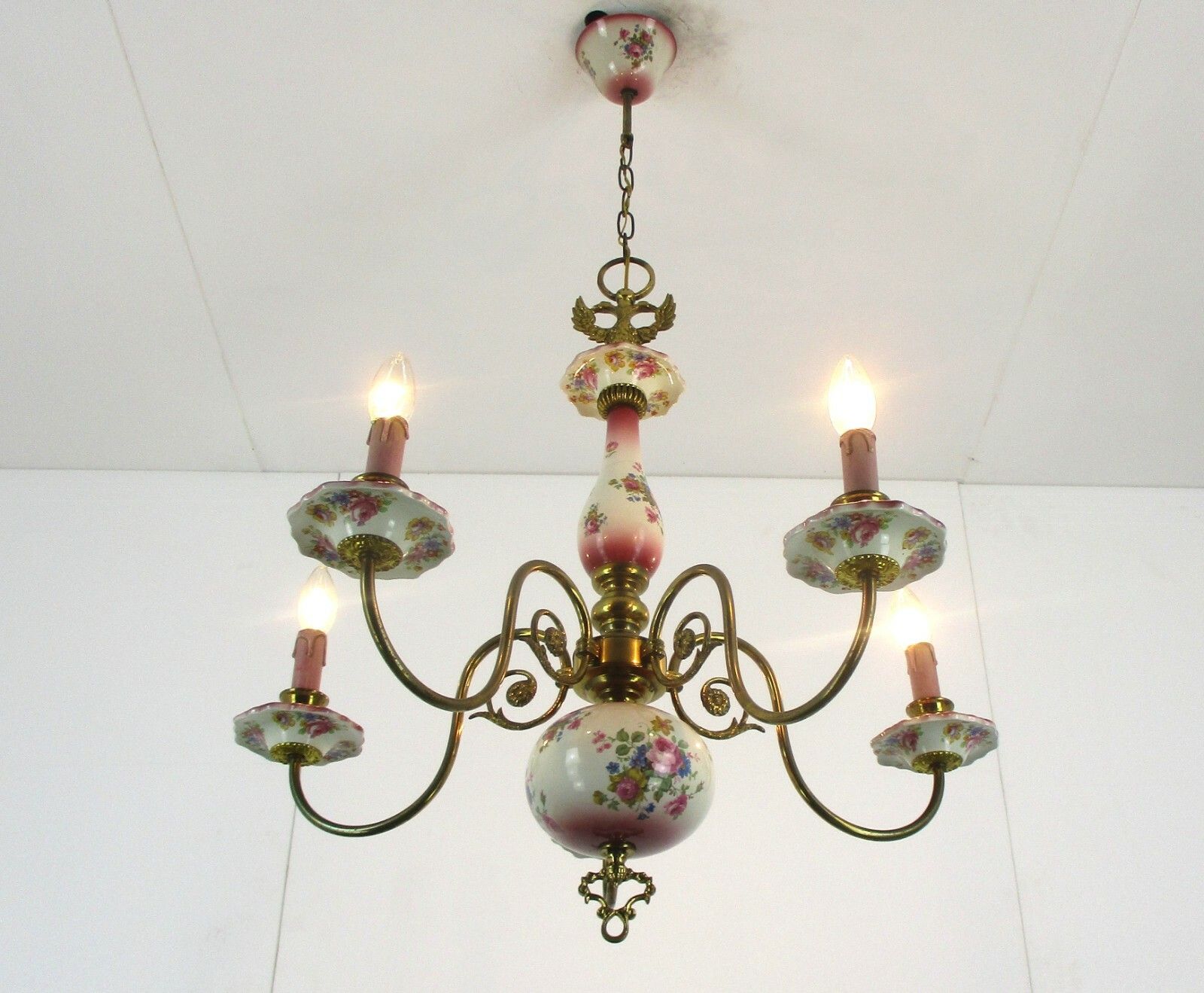 Flemish Dutch  Chandelier  5 Arms Lights Ceramic Porcelain Brass Italian Style photo furniture