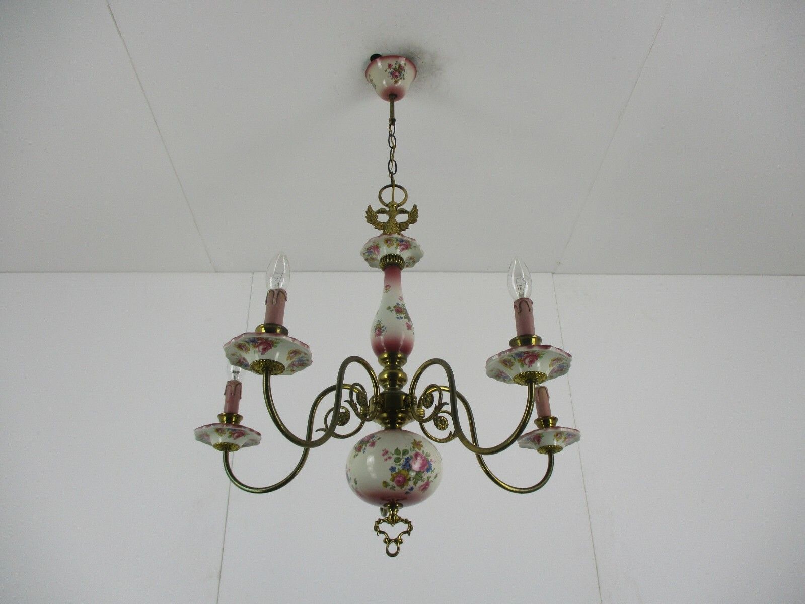 Flemish Dutch  Chandelier  5 Arms Lights Ceramic Porcelain Brass Italian Style photo buy