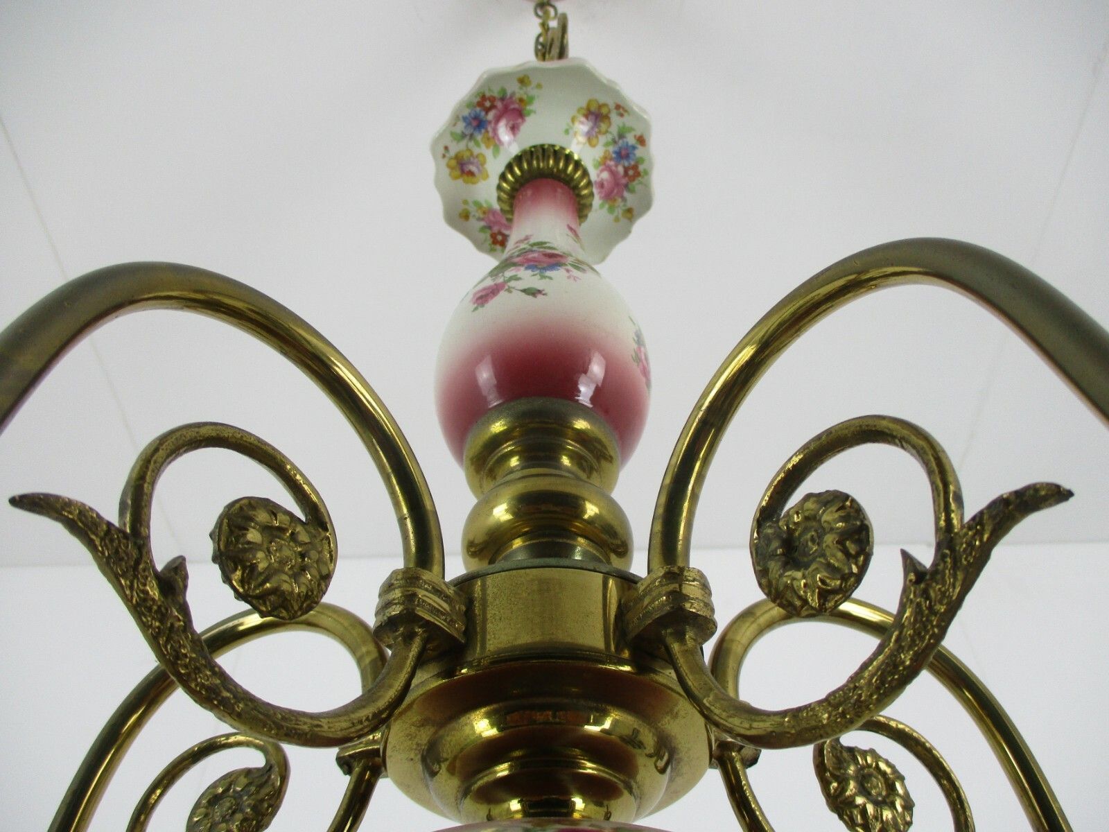 photo for sale Flemish Dutch  Chandelier  5 Arms Lights Ceramic Porcelain Brass Italian Style