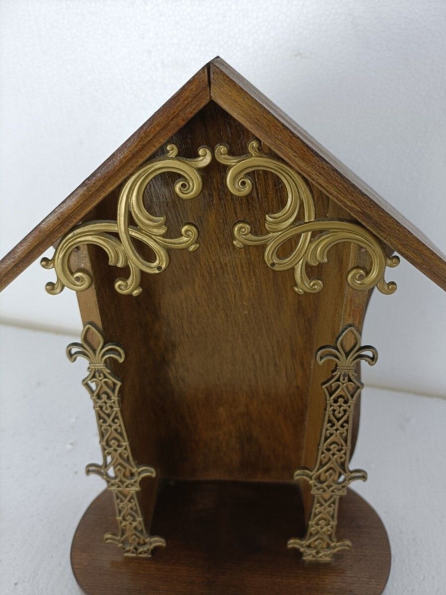 Chapel Niche For Statue Vintage Hand Carved Wood Ormulu Trim Two Toned Fleur D photo for sale
