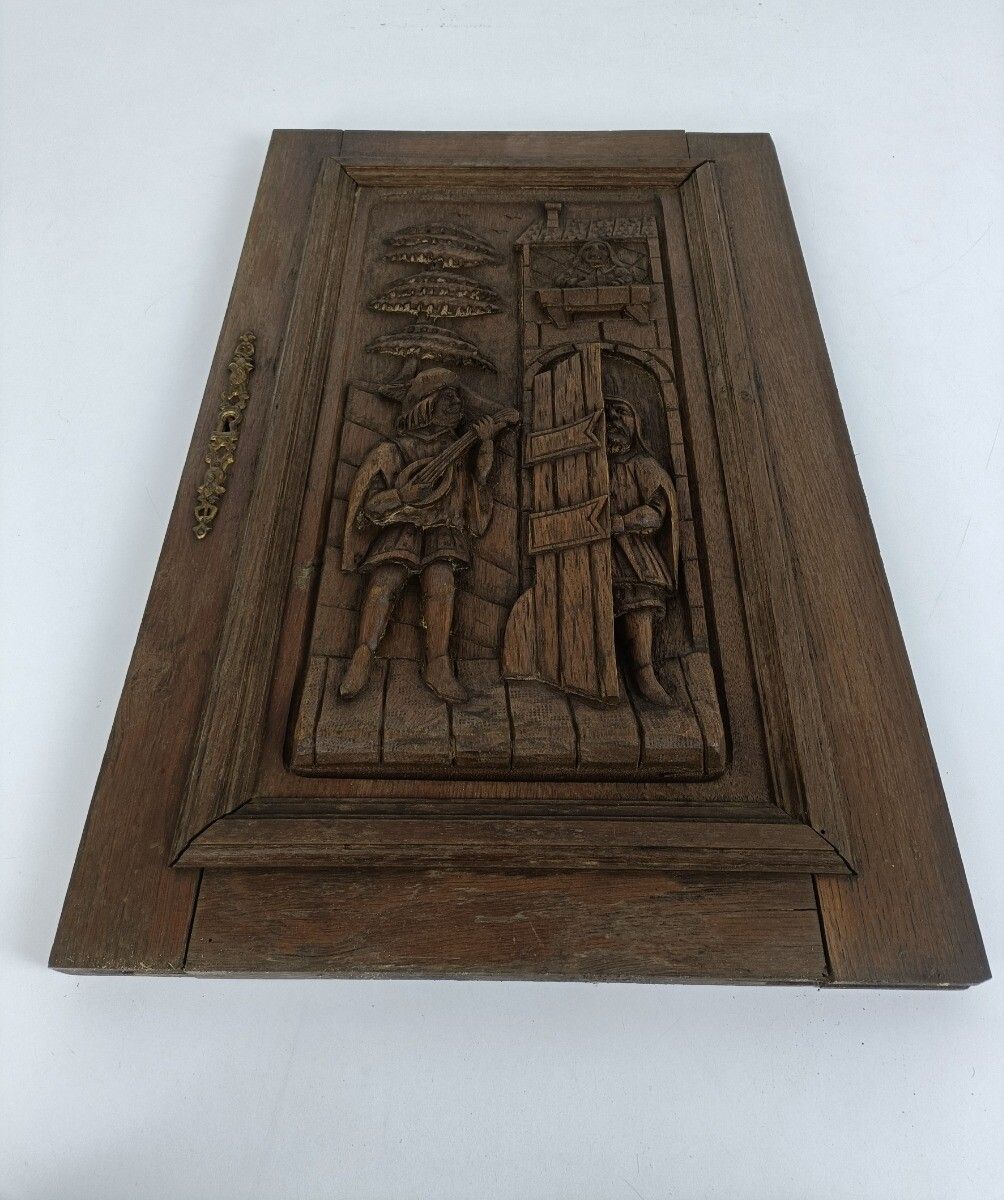 Hand Carved Wood Pediment  Troubadour Serenade  Architectural Reclaimed Salvage photo 162.0