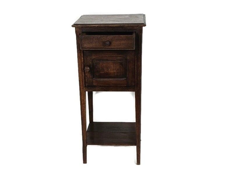 Antique Art Deco Art Nouveau Brown  Side Cabinet Wood Table Nightstand Two Tier
