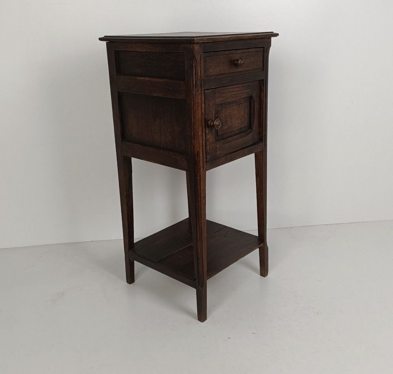 photo furniture Antique Art Deco Art Nouveau Brown  Side Cabinet Wood Table Nightstand Two Tier