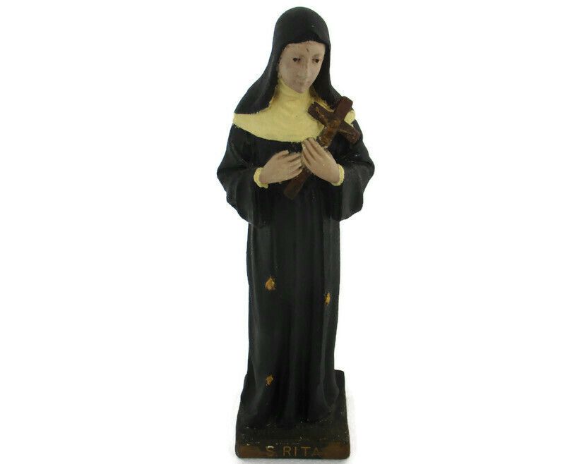 Htf Statue St Rita Of Cascia Plaster Patroness Impossible Causes Collector 16"