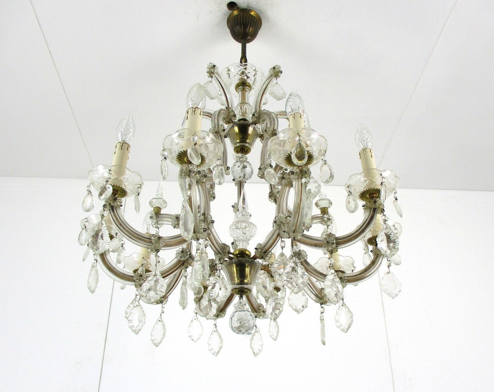 Chandelier 10 Arms Lights Brass Christal  Prisms Hollywood Regency Marie Therese photo Lighting