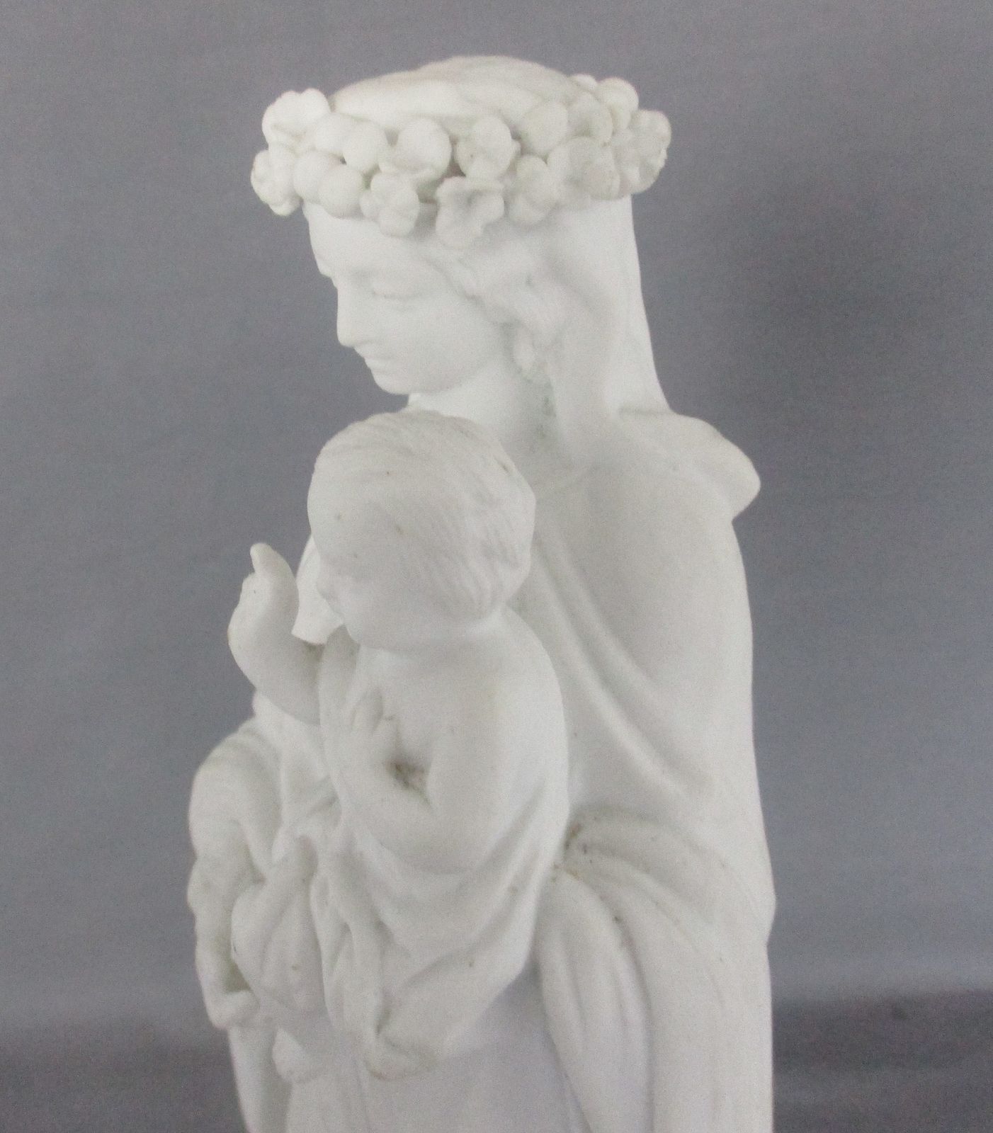 Antique Bisque Porcelain Statue Virgin Our Lady Mary Madonna With Infant Jesus F photo 142.0