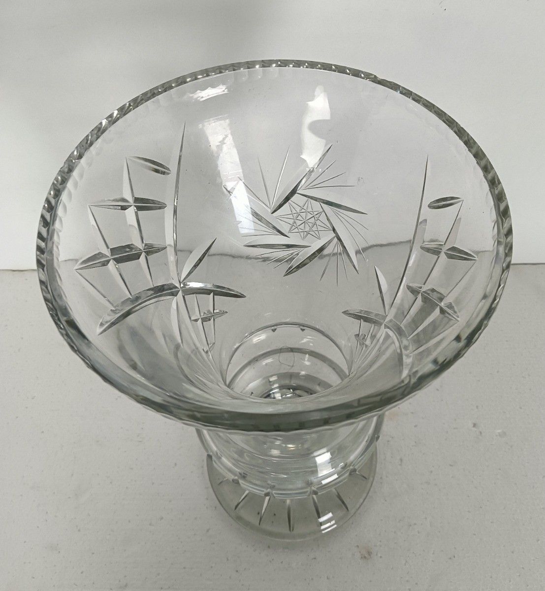 Large Vintage Beautiful Cut To Clear Etched Glass Vase photo Home Decor