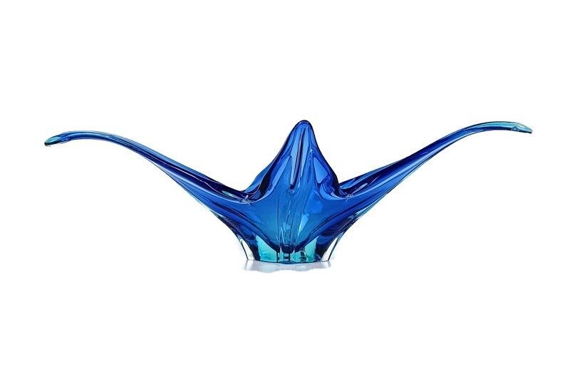 Gorgeous Bowl Dish Centerpiece Blue Art Glass Murano Italy Vintage