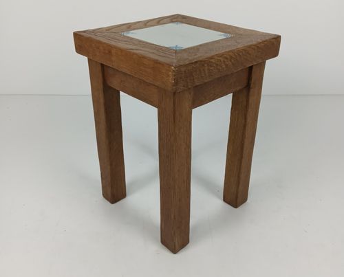 Lovely Vintage Wooden Pedestal Ceramic Delft Blue White Tile Plant Bonsai Stand photo furniture
