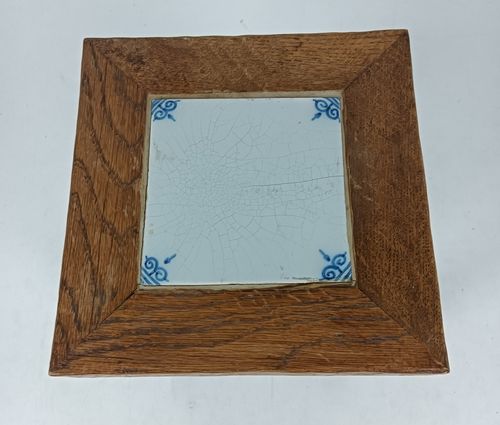 Lovely Vintage Wooden Pedestal Ceramic Delft Blue White Tile Plant Bonsai Stand photo vintage