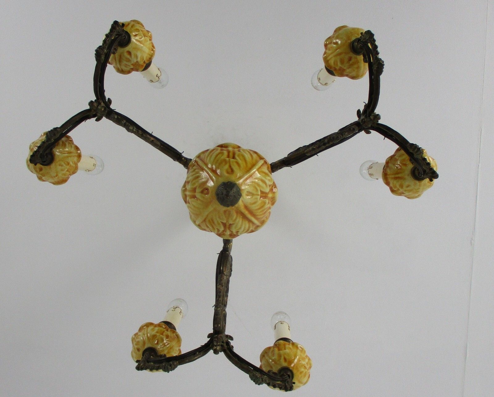 Chandelier 6 Arms Lights Ceramic Porcelain Ceramic  Brown Mid Century Italy photo 297.0