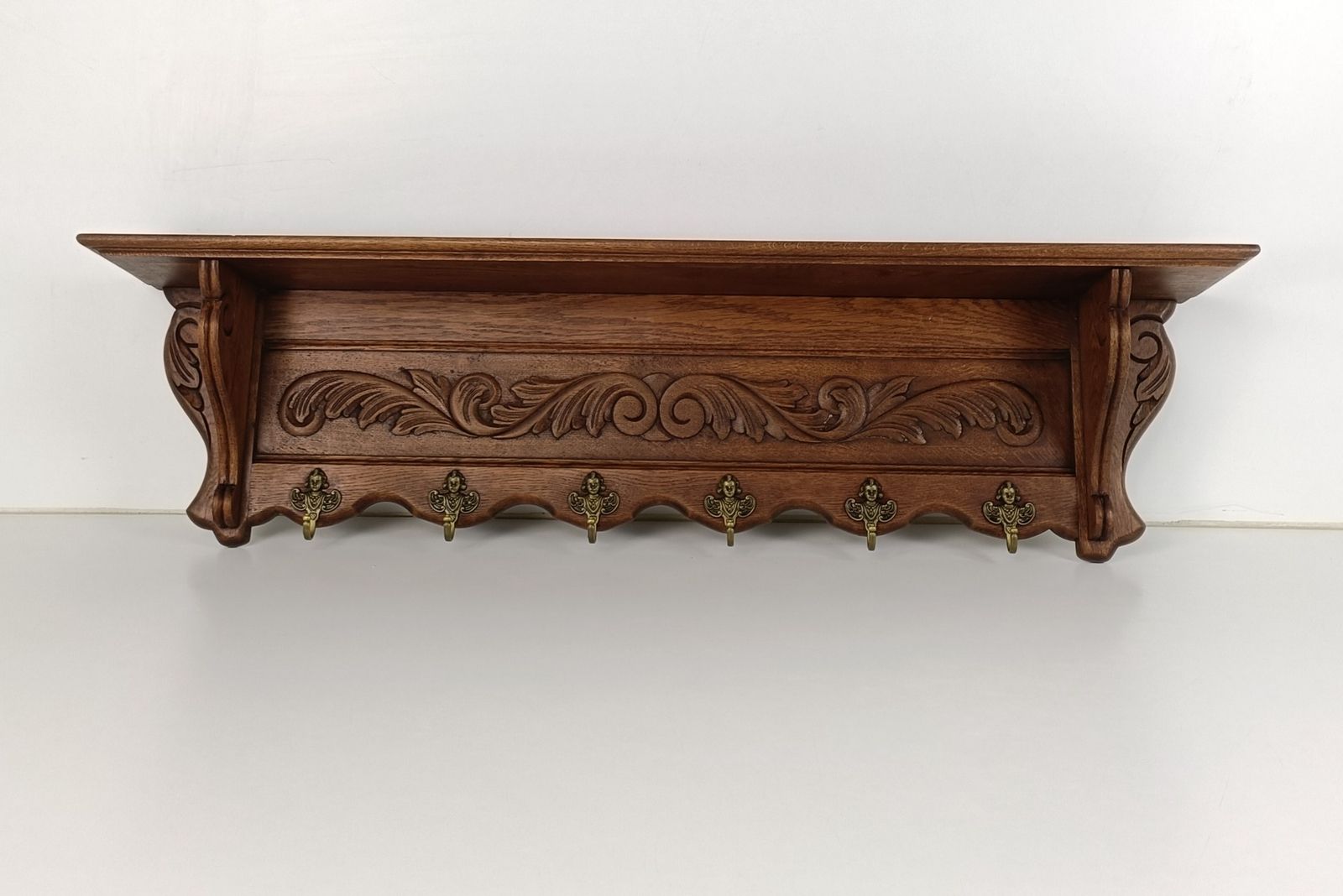 Antique Carved Wood Coat Kitchen Hat Rack Hand Carved Wood Oack Angel Hooks photo furniture