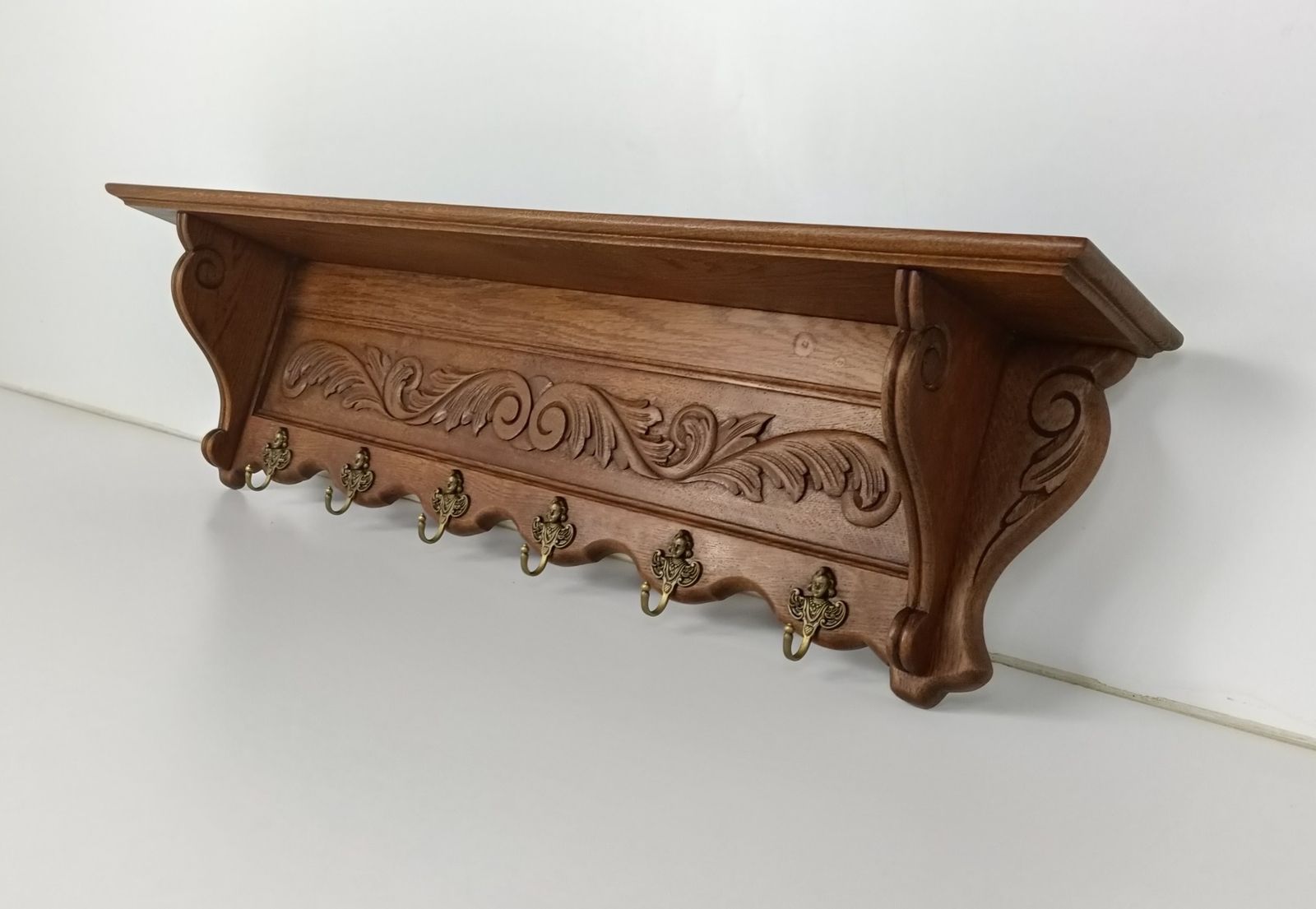 Antique Carved Wood Coat Kitchen Hat Rack Hand Carved Wood Oack Angel Hooks photo for sale