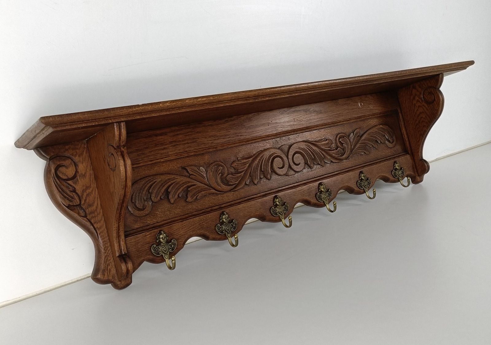 Antique Carved Wood Coat Kitchen Hat Rack Hand Carved Wood Oack Angel Hooks photo Furniture