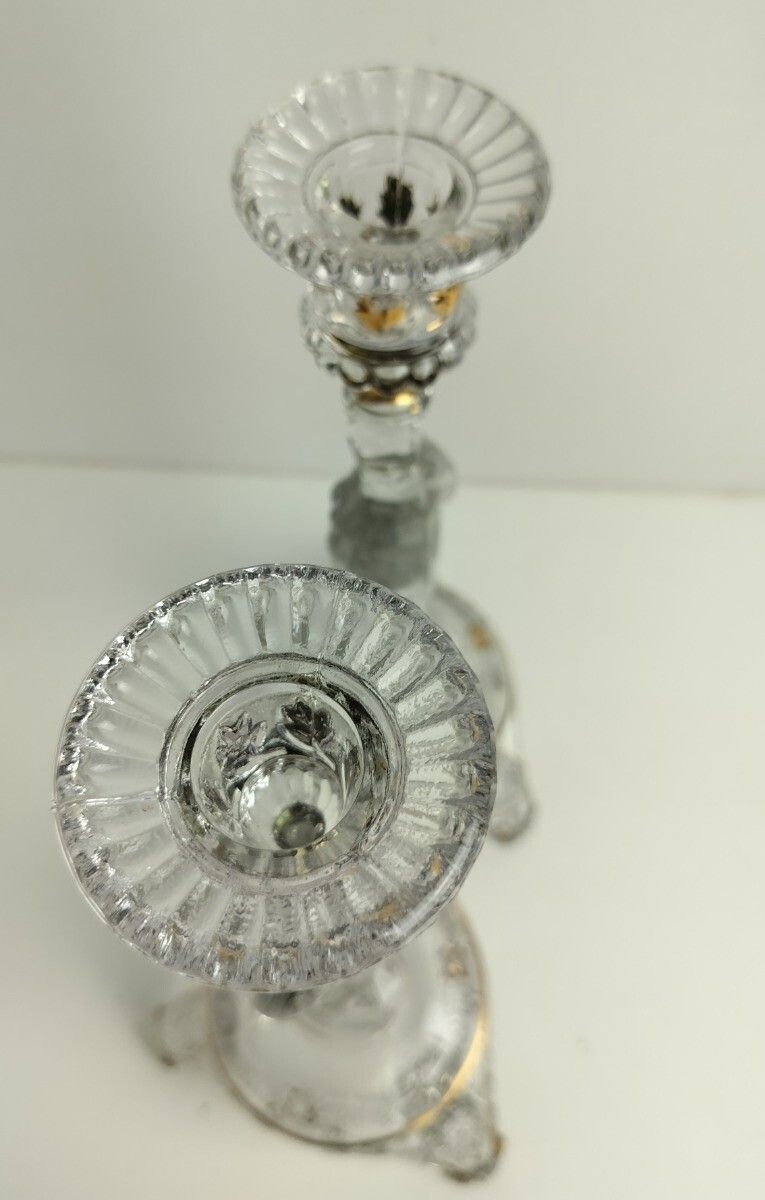 photo for sale Couple Candle Holders Art Glass Gold Touches  Holy Heart Virgin Mary Christ Pris