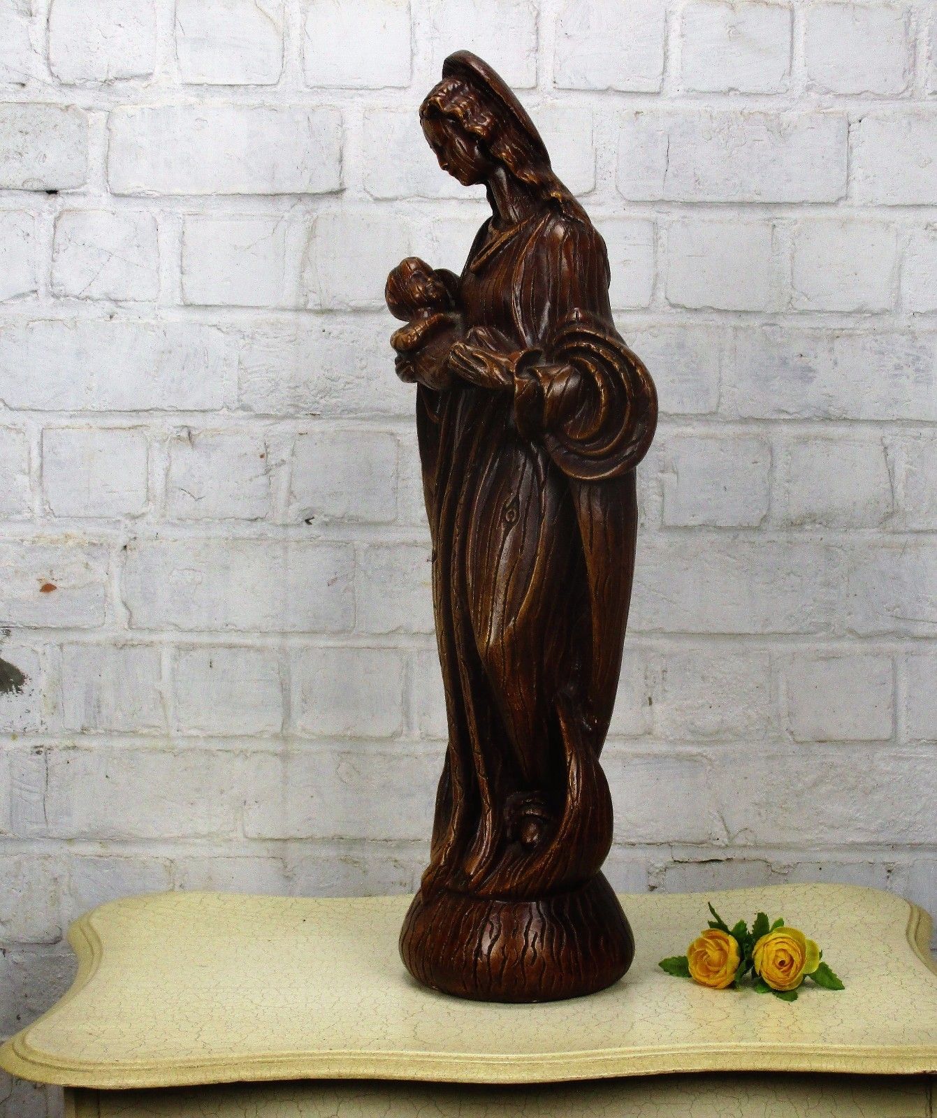 Gorgeous Xl Art Deco Virgin Mary Madonna Infant Child Plaster Statue 24.01" photo 100.0