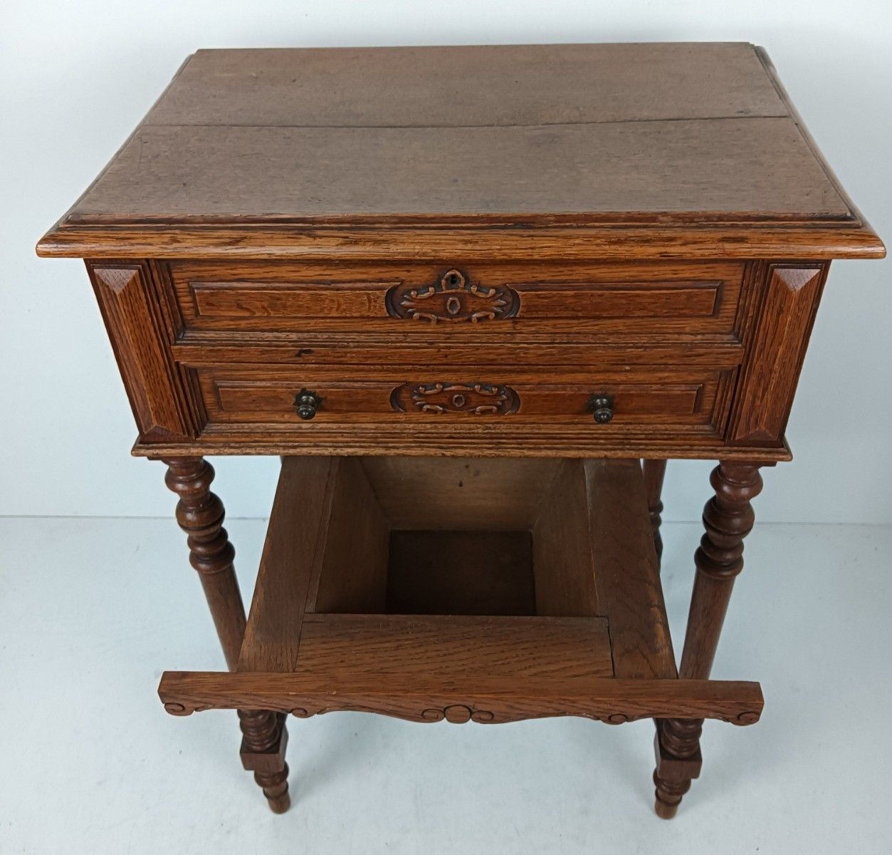 Antique  Sewing Quilting Box Table Cabinet  Extremely Rare Wow Carved Wood photo Furniture