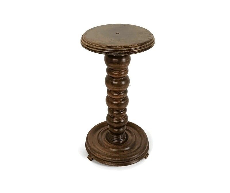 Vintage Bobbin Stem Pedestal Plant Stand Carved Wood Side Table Farmhouse Style