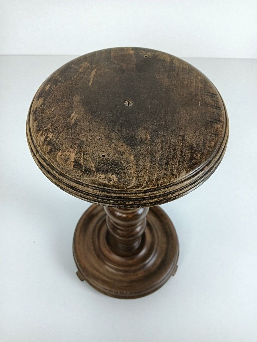 Vintage Bobbin Stem Pedestal Plant Stand Carved Wood Side Table Farmhouse Style photo Furniture