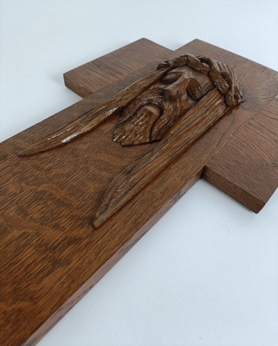 Gorgeous Hand Carved Wood Art Jesus Christ Head Of Thorns Sculpture Crucifix  VI photo 328.0