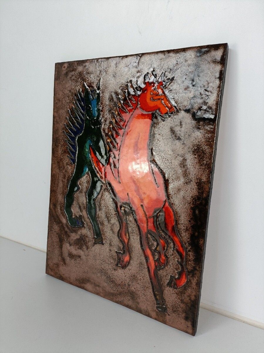 Ruscha Horses  Red Blue Fat Lava Germany Space Age Pop Art Psychedelic Wall Tile photo for sale