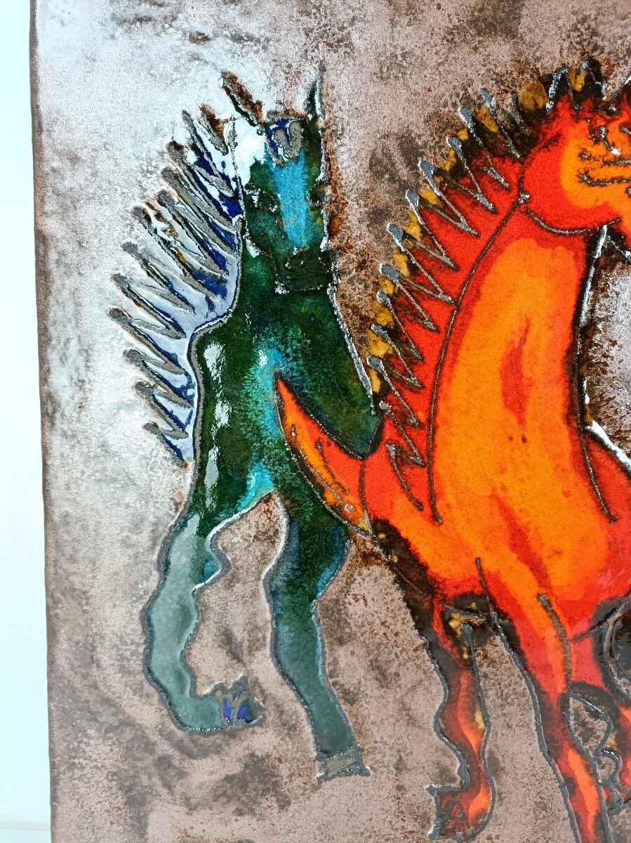 Ruscha Horses  Red Blue Fat Lava Germany Space Age Pop Art Psychedelic Wall Tile photo 344.0