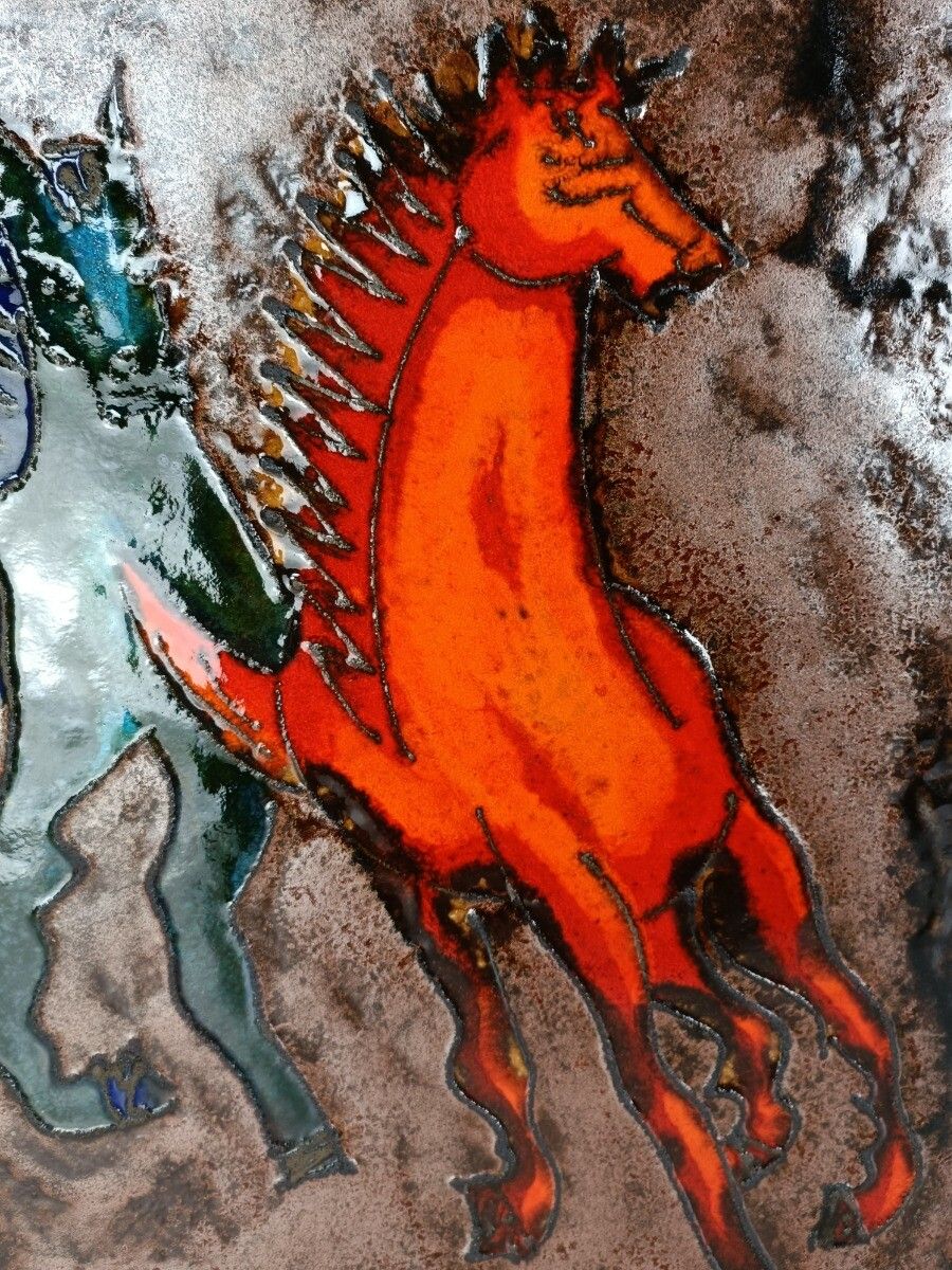Ruscha Horses  Red Blue Fat Lava Germany Space Age Pop Art Psychedelic Wall Tile photo vinterior