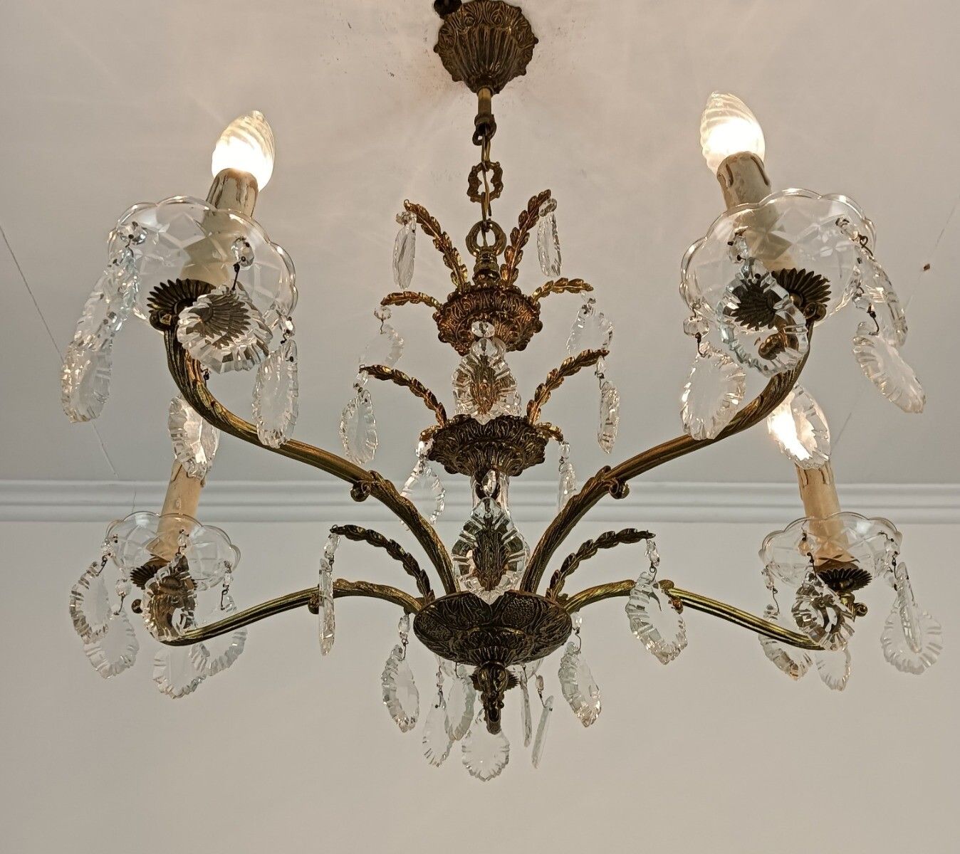 France Chandelier Bronze With Art Glass Prisms 6 Lights Vintage Stylish photo Lighting