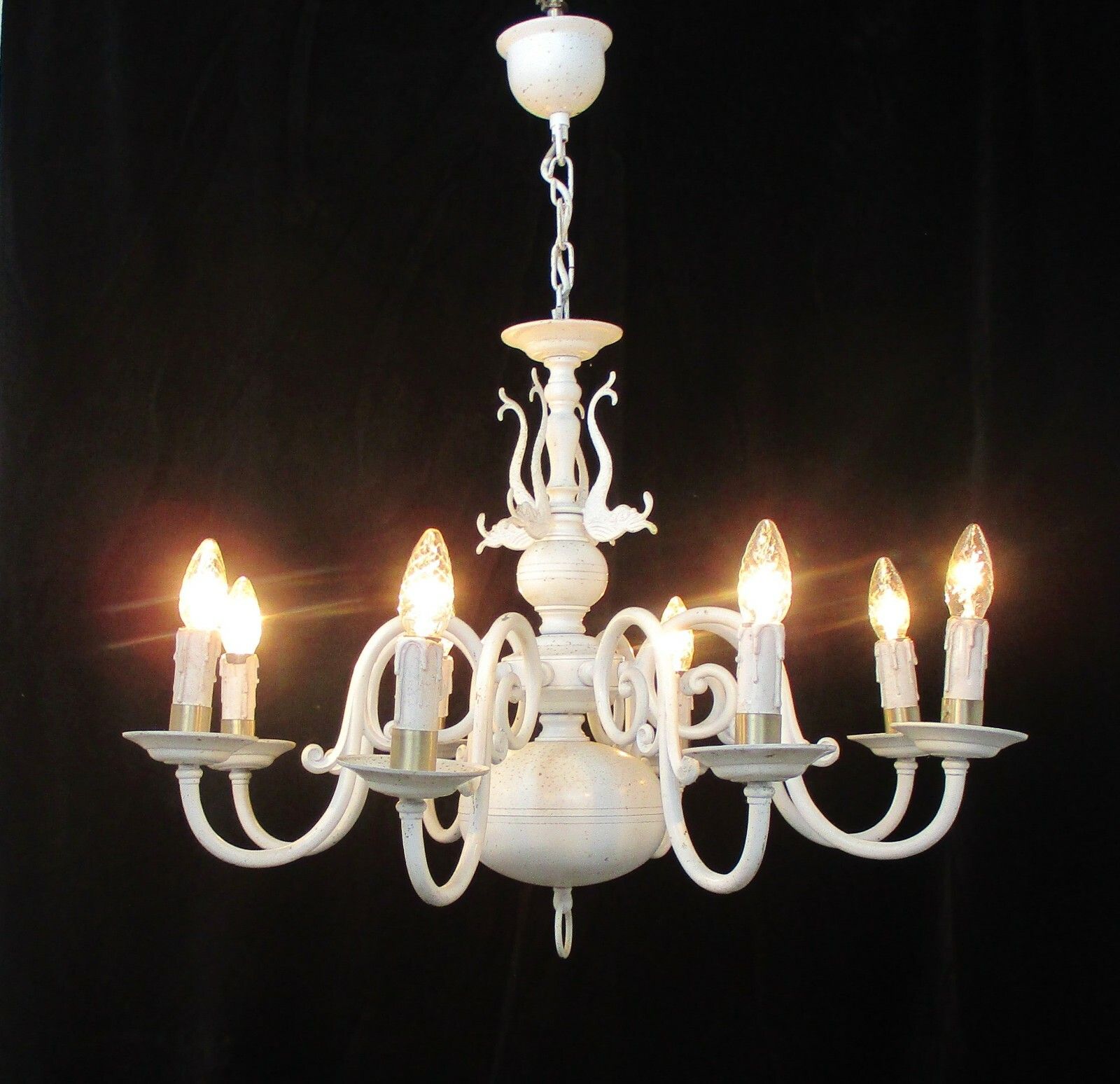 White Vintage Flemish Dutch  Chandelier 8  Arm Lights Barn Country Farmhouse photo furniture