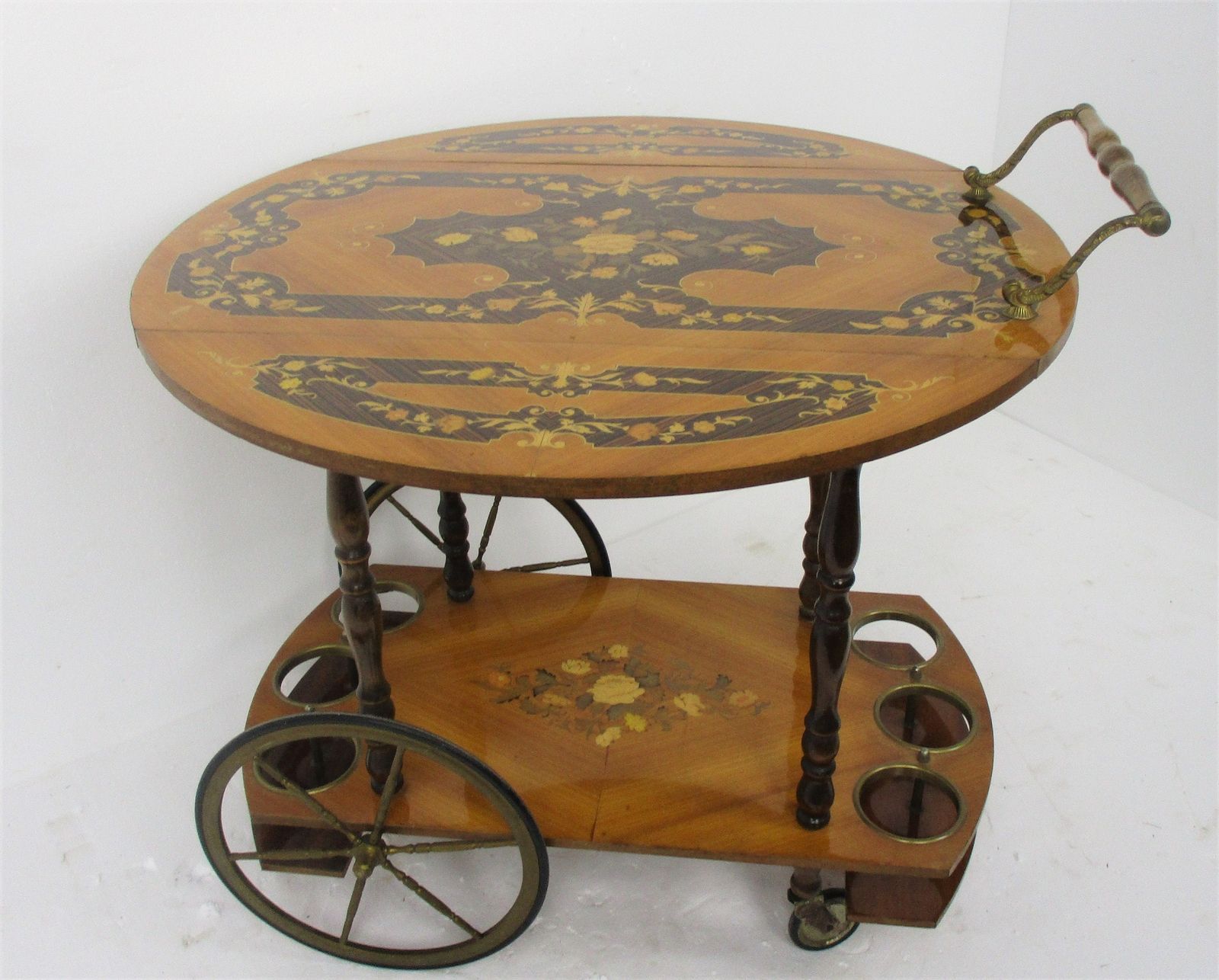 Retro Bar Cocktail Tea Entertainment Cart Trolley Inlay Marquetry Gate Leg Italy photo furniture