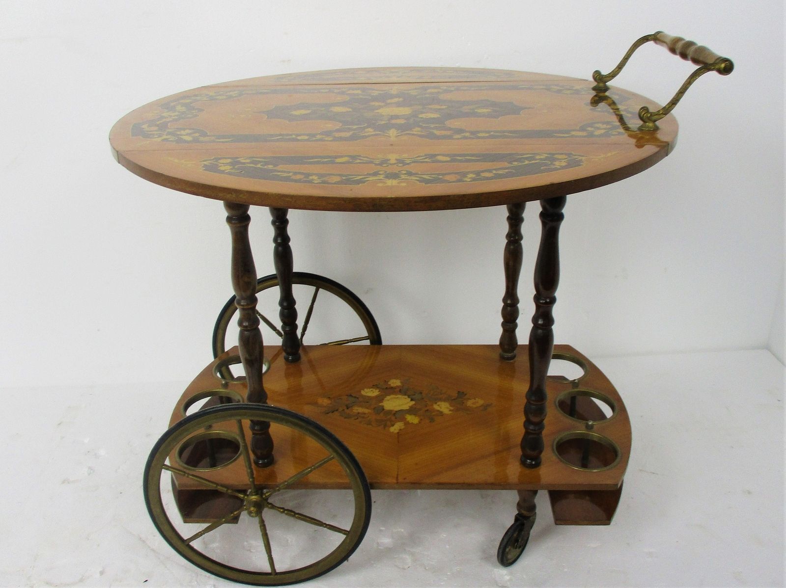 Retro Bar Cocktail Tea Entertainment Cart Trolley Inlay Marquetry Gate Leg Italy photo 466.0