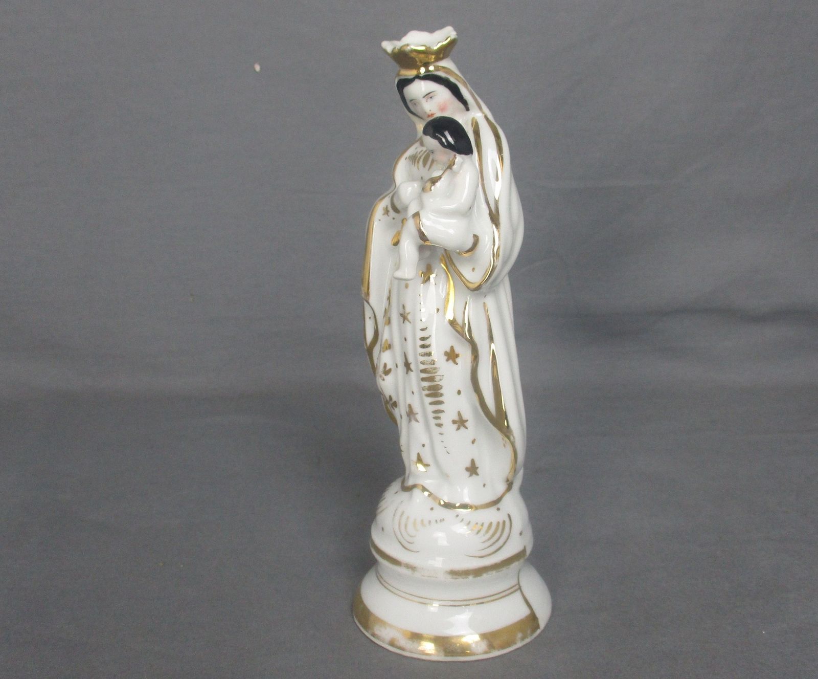 Antique 1900 Vieux Paris Porcelain Bisque Statue Virgin Mary Infant Jesus 8.26&Q