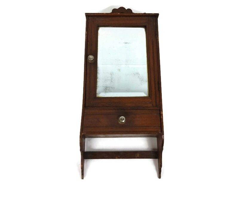Antique Pharmacy Medicine Apothecary Cabinet Wood Beveled Glass Barn Farmhouse S