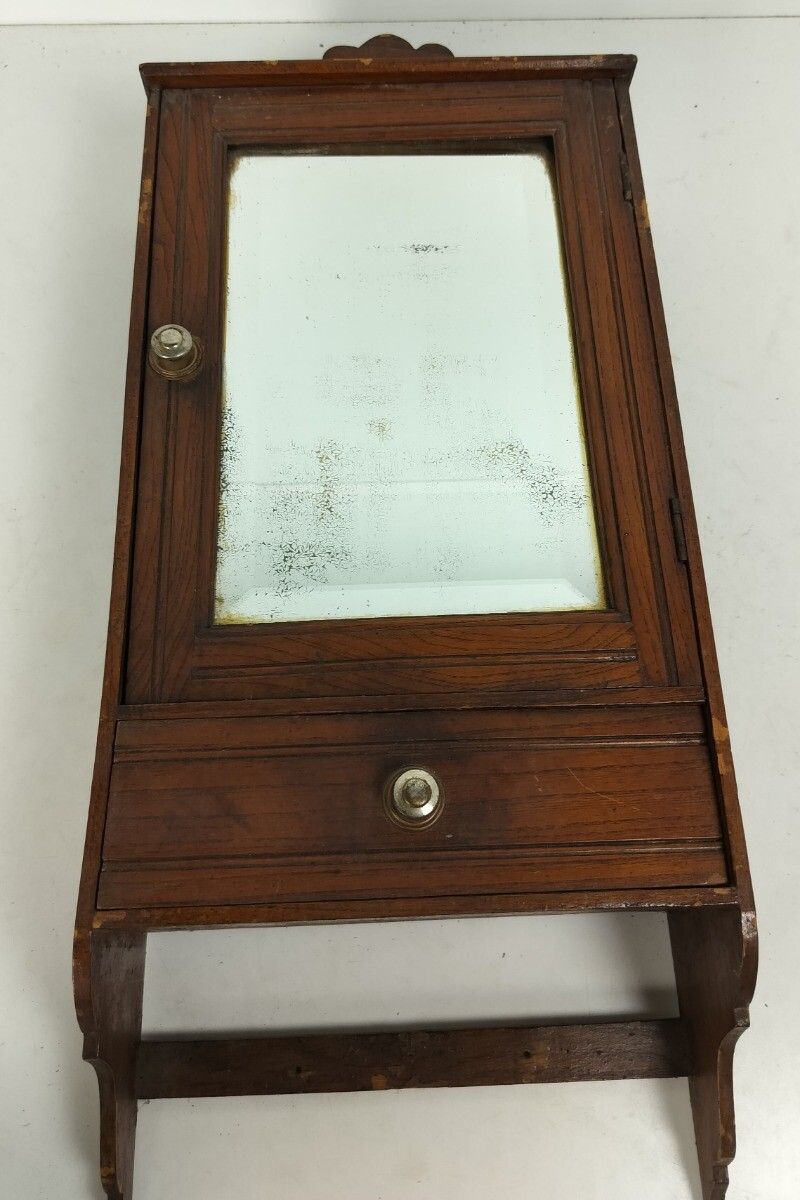 Antique Pharmacy Medicine Apothecary Cabinet Wood Beveled Glass Barn Farmhouse S photo Furniture