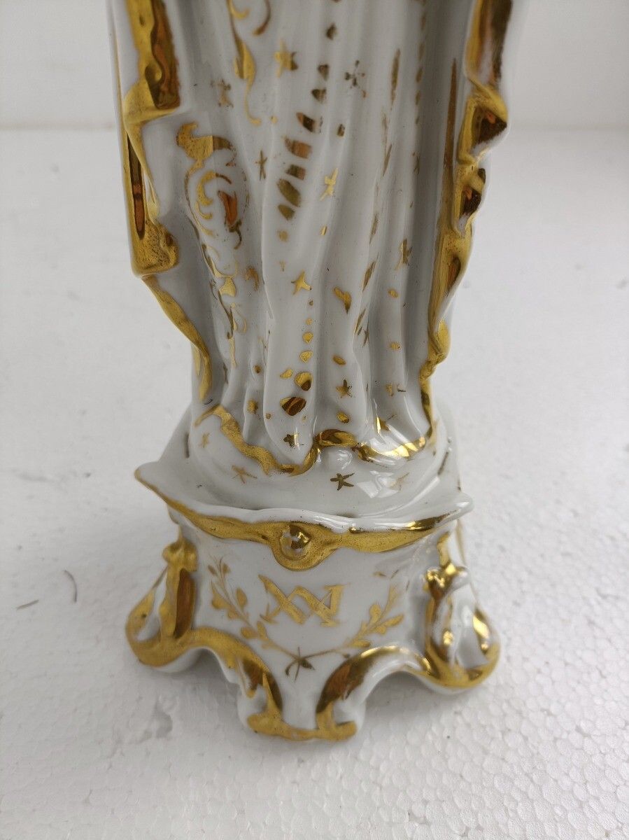 Antique 1900 Vieux Paris Porcelain Bisque Statue Virgin Mary Madonna With Infant photo Art