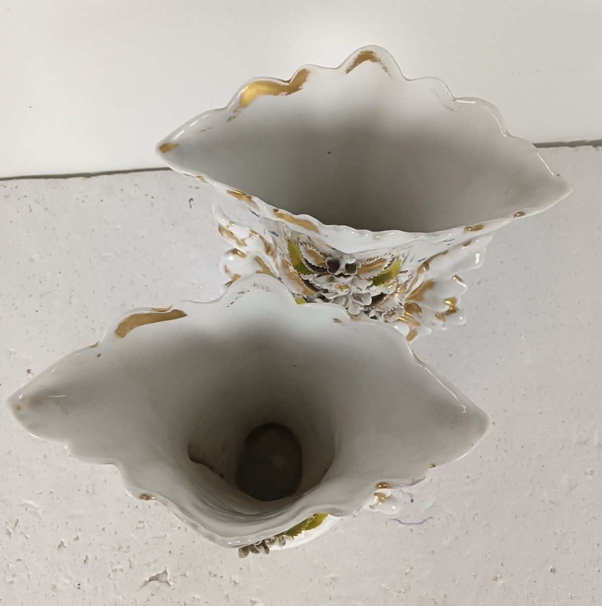 Couple Antique Vieux Paris Porcelain Fan Flair Bridal Vases Flower Bouquet Frenc photo furniture