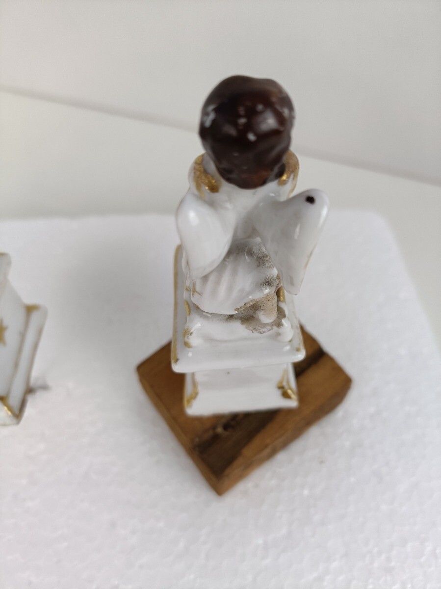 Vieux Paris Porcelain Antique White Gold Gilded Angels Statues Figurines Pair photo buy