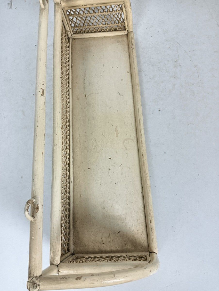 Vintage Hanging Standing Rack Rapandi Style Rattan Painted White French photo for sale