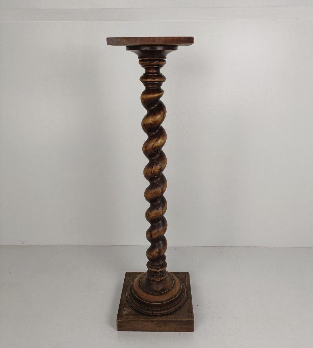 Tall Hand Carved Wood Barley Twist Pedestal Display Side Table Plant Stand Barn photo furniture