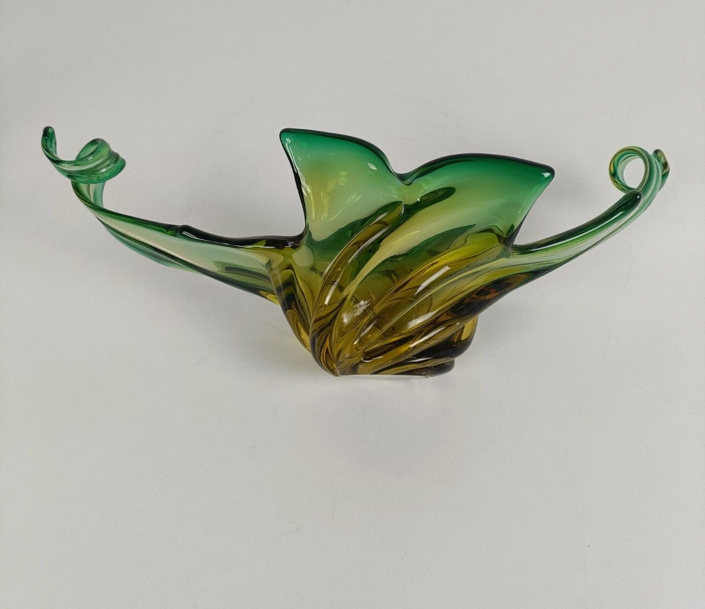 Italian Yellow Green  Bowl Dish Centerpiece Murano Seguso Art Glass Modernist Xl photo buy