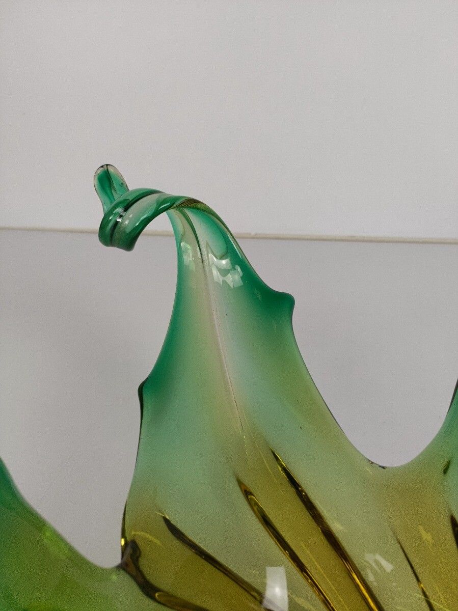 photo furniture Italian Yellow Green  Bowl Dish Centerpiece Murano Seguso Art Glass Modernist Xl