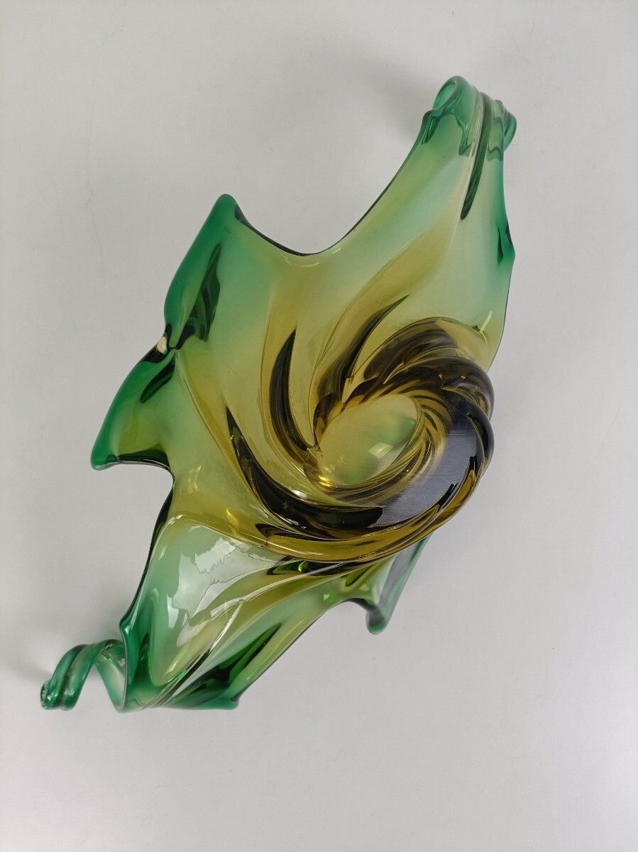 photo for sale Italian Yellow Green  Bowl Dish Centerpiece Murano Seguso Art Glass Modernist Xl