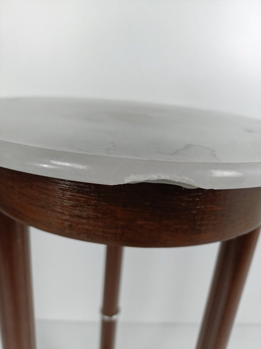 Vintage Pedestal Plant Stand Side Table Column Brass Trims Marble Top Wood Beaut photo vinterior