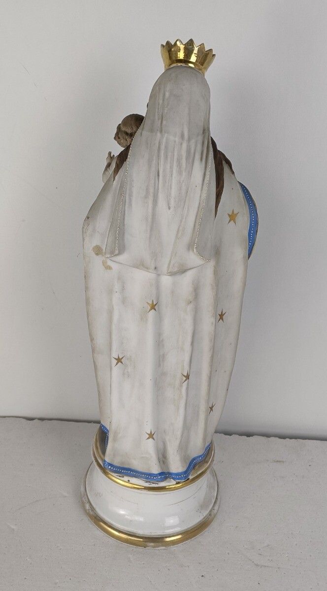 L French Antique Bisque Statue Virgin Mary Lady Madonna Infant Polychrome Antiqu photo Art